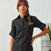 Women's roll sleeve poplin blouse